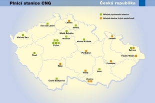 Veřejně přístupné čerpací stanice CNG v České republice - březen 2010