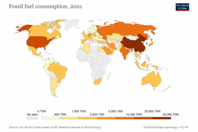 Spotřeba fosilních paliv v roce 2021