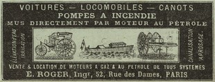 Reklama firmy Émila Rogera na Benz Patentwagen z francouzského tisku v roce 1888