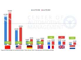 Registrace elektricky poháněných vozidel v 1. pololetí 2019 (Zdroj CAM)