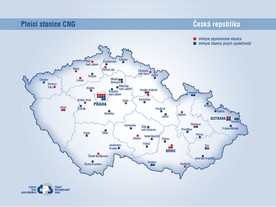 Mapa stanic na CNG v ČR podle stavu v lednu 2015