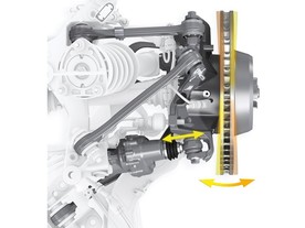 Natáčení kol zadní nápravy umožňuje dosahovat úhel v rozsahu +/- 2,8°