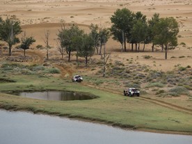 Dvojice Peugeotů 3008 DKR během 12. etapy