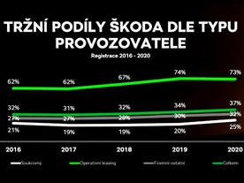 Škoda Auto v ČR 2020 - tržní podíl podle provozovatele