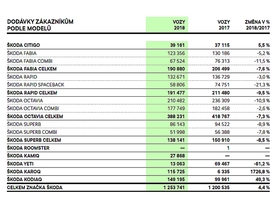 Dodávky vozů podle modelů