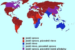 Rozdělení světa podle pravostranného a levostranného provozu