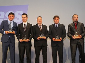 Držitelé Zlatých volantů: zleva Martin Prokop, Adam Kout, Miloš Beneš, Václav Fejfar a Petr Fulín